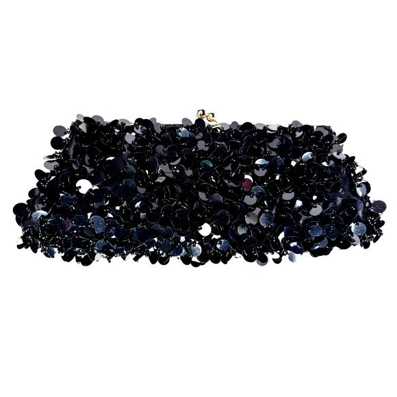 Vintage Clutch Large Beaded & Sequined Evening Bag - Hideable Metal Strap - Picture 2 of 8